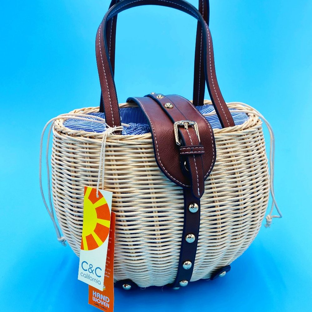 C&C California Hand Women Rattan lined basket bag.